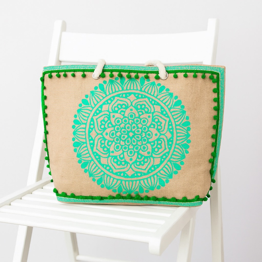 SOL SPIRIT BOHO GREEN FLORAL TOTE BAG
